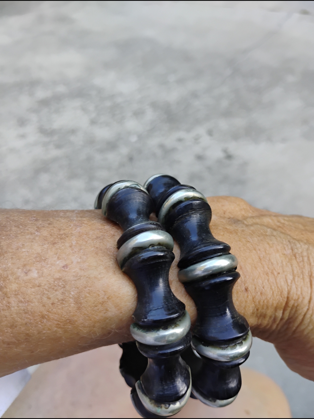 Black With Silver Detail Wood Bracelets